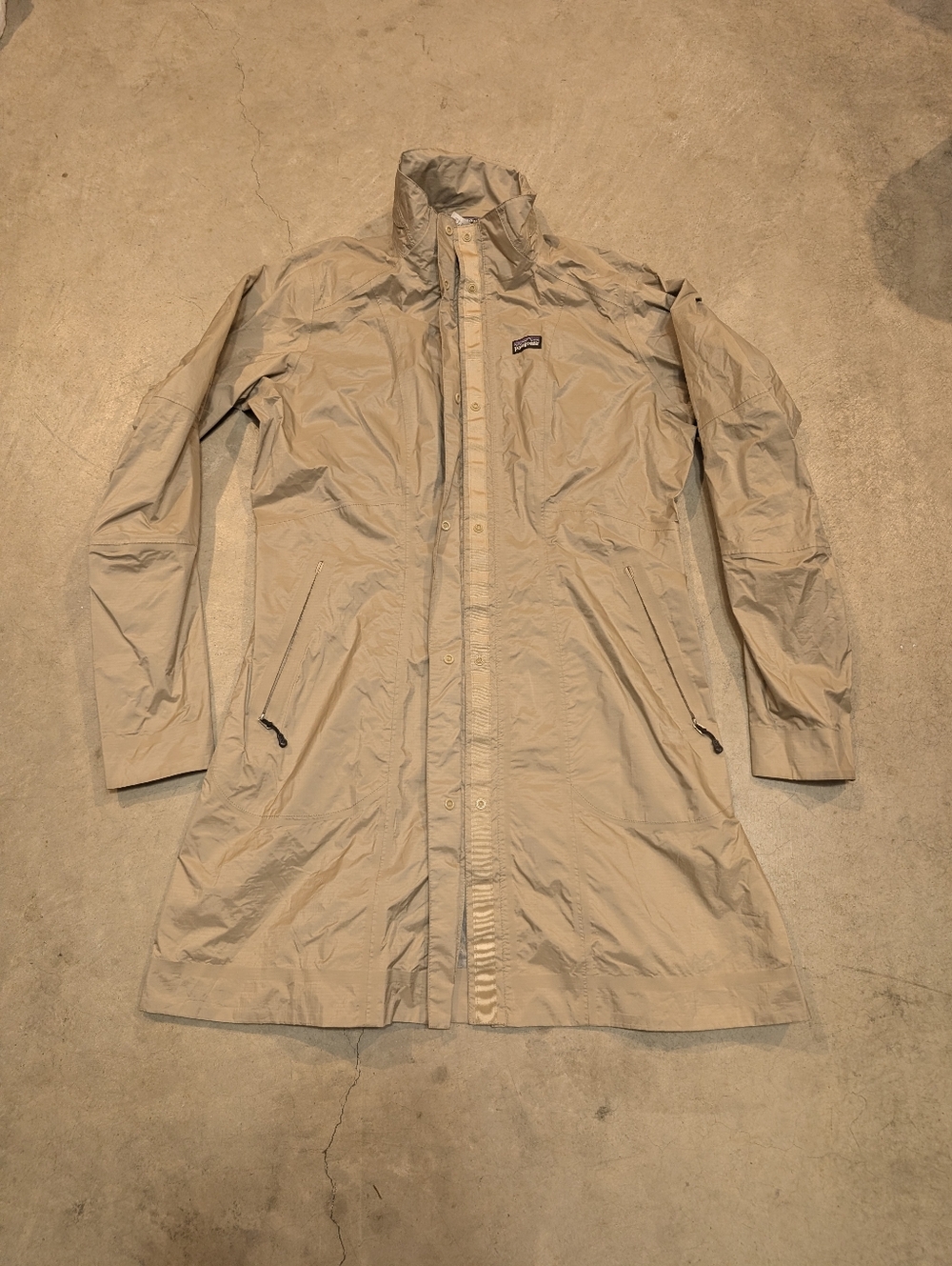 Patagonia Rain Shadow Trench Coat Women's S Brown/Tan Full Zip No Hood Flaws